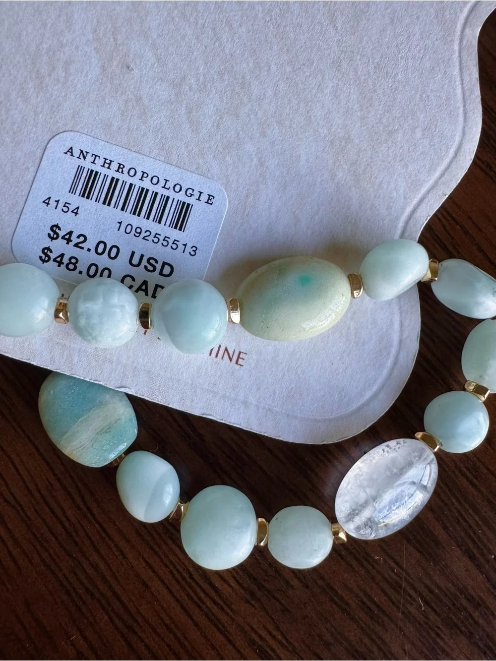 Anthropologie Milky mint Beaded Phone Chain NWT Aqua Pearl Gold Wrist Strap